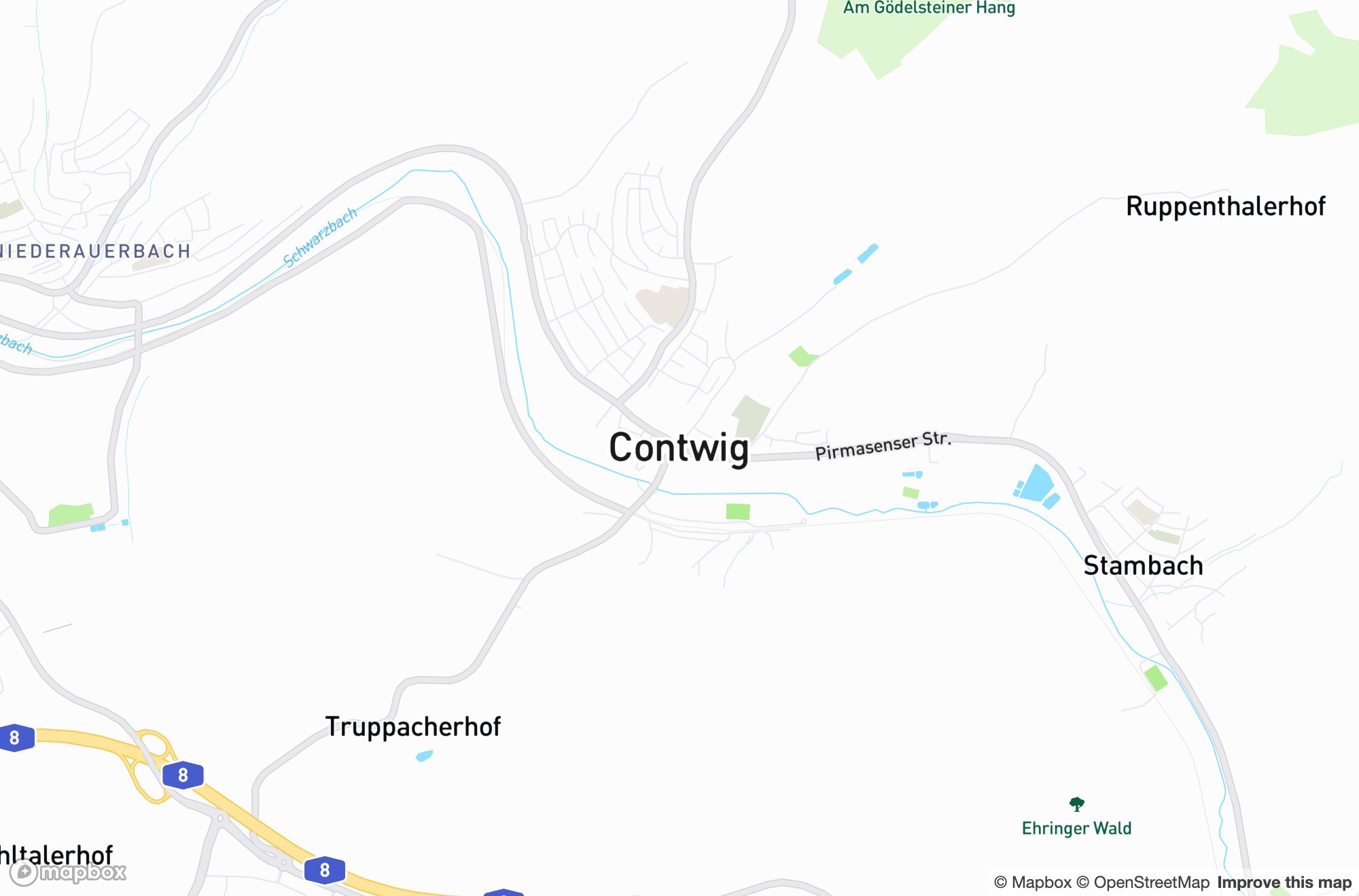 Karte von Contwig und Umgebung &ndash; Einsatzgebiet der Dachdeckerei Tobias Knöbl