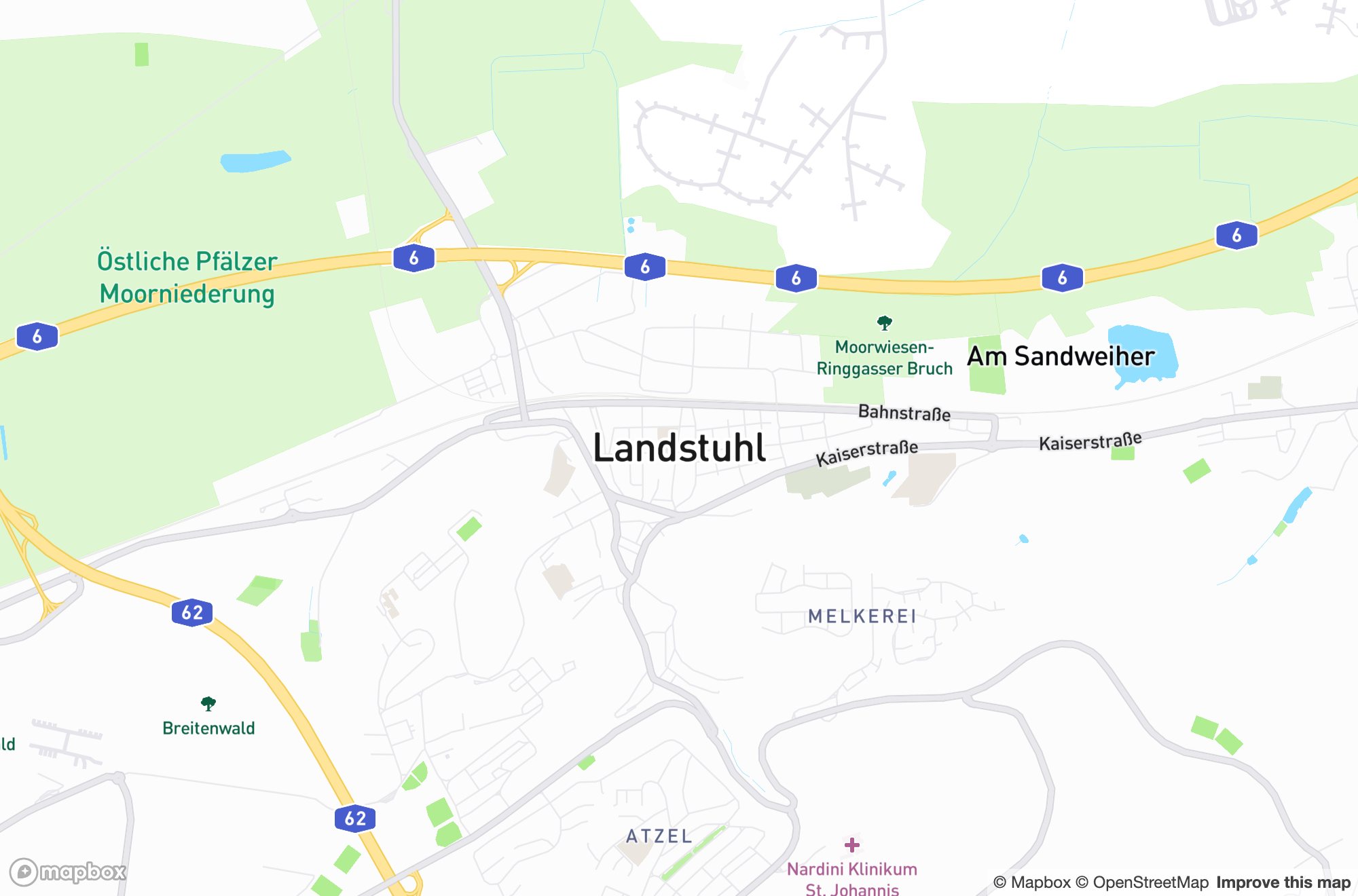 Karte von Landstuhl und Umgebung &ndash; Einsatzgebiet der Dachdeckerei Tobias Knöbl