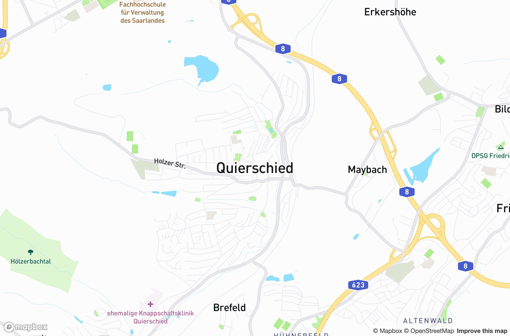 Karte von Quierschied und Umgebung &ndash; Einsatzgebiet der Dachdeckerei Tobias Knöbl