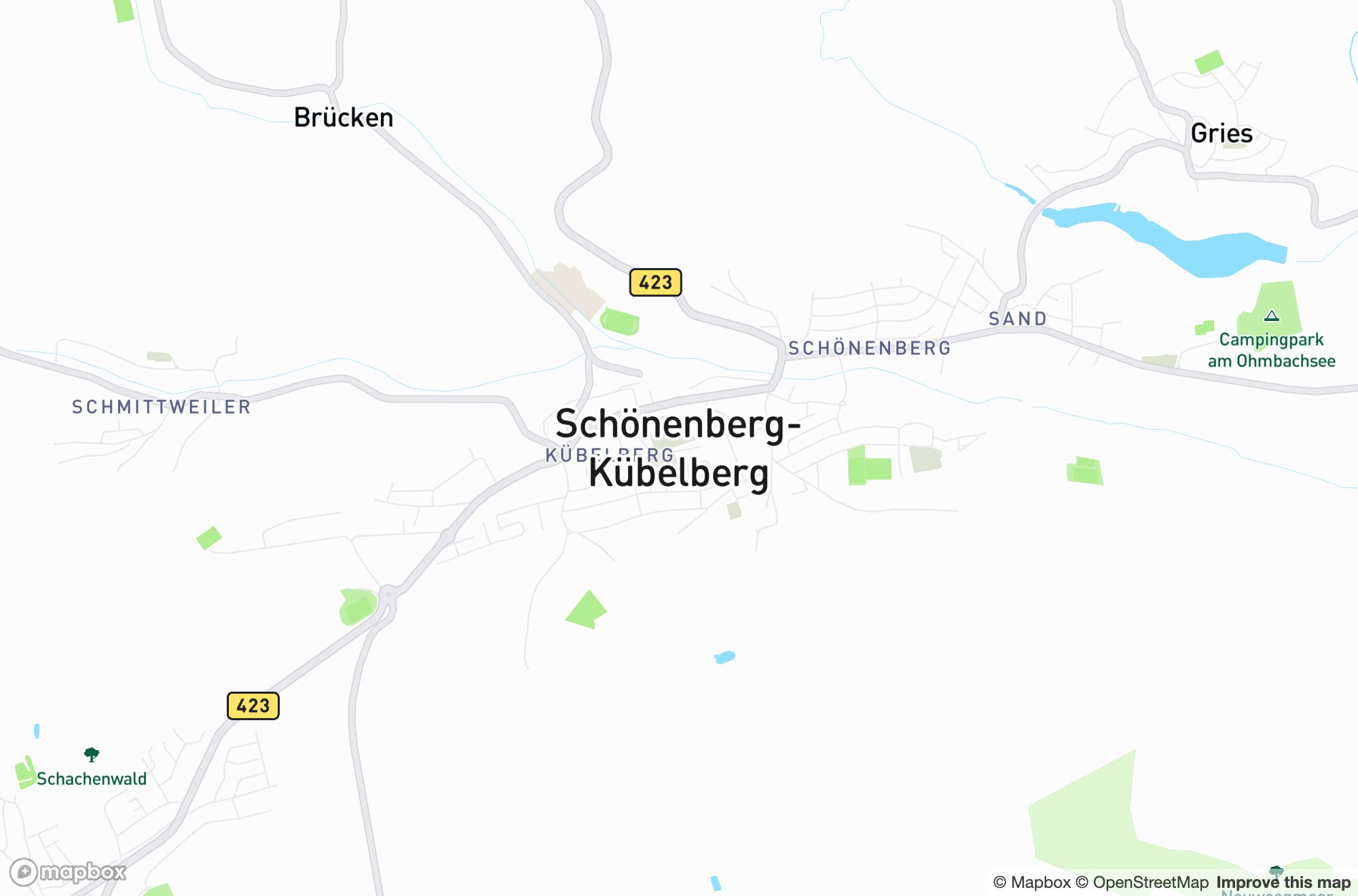 Karte von Schönenberg-Kübelberg und Umgebung &ndash; Einsatzgebiet der Dachdeckerei Tobias Knöbl