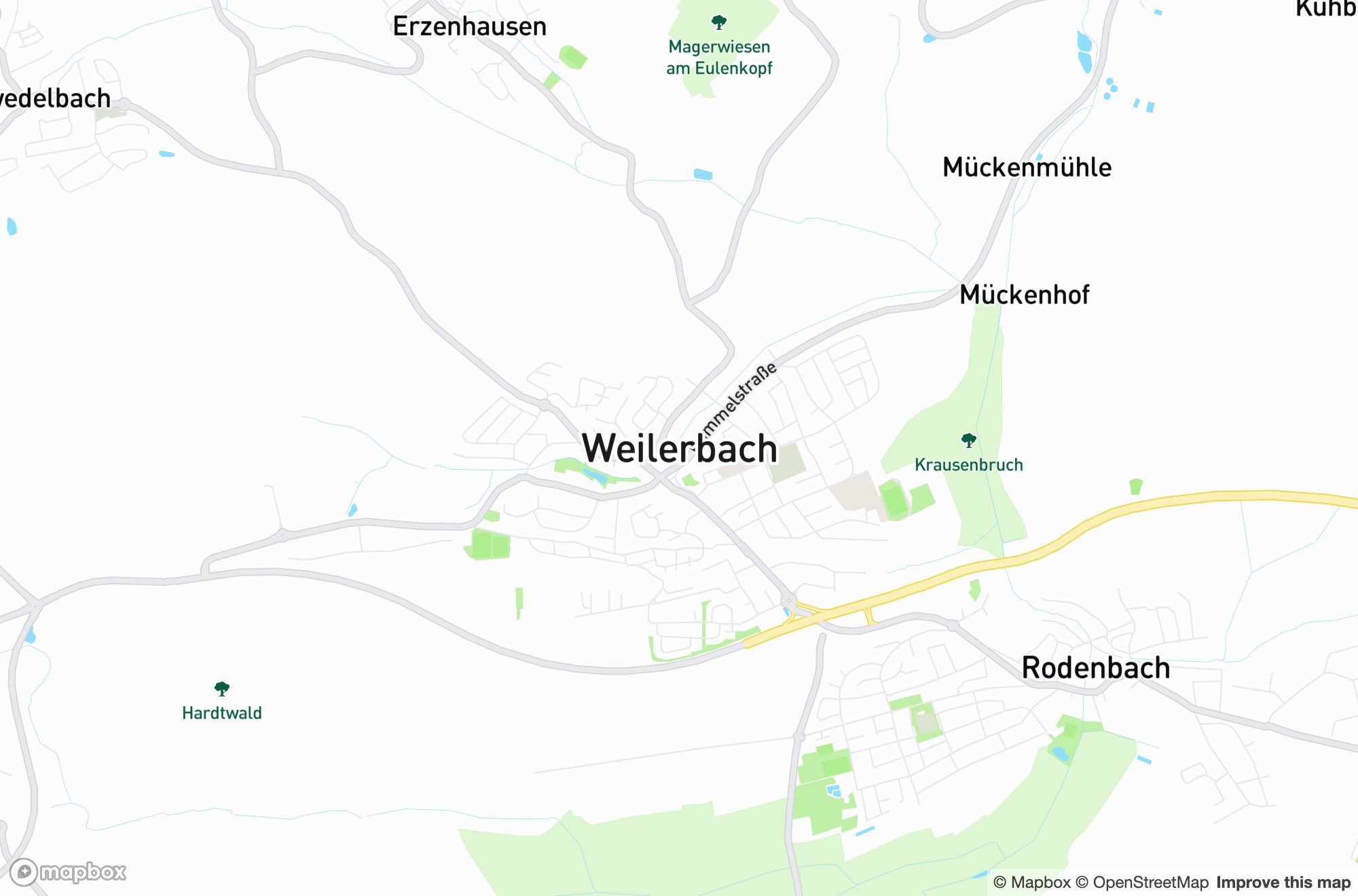 Karte von Weilerbach und Umgebung &ndash; Einsatzgebiet der Dachdeckerei Tobias Knöbl